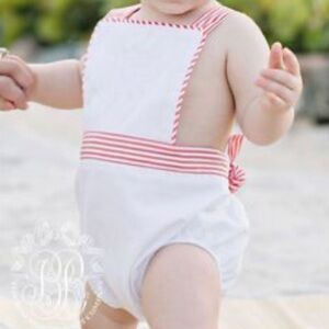 {NWT} The Beaufort Bonnet Company | Sayre Sunsuit White/Tega Cay Tangerine 6-12M